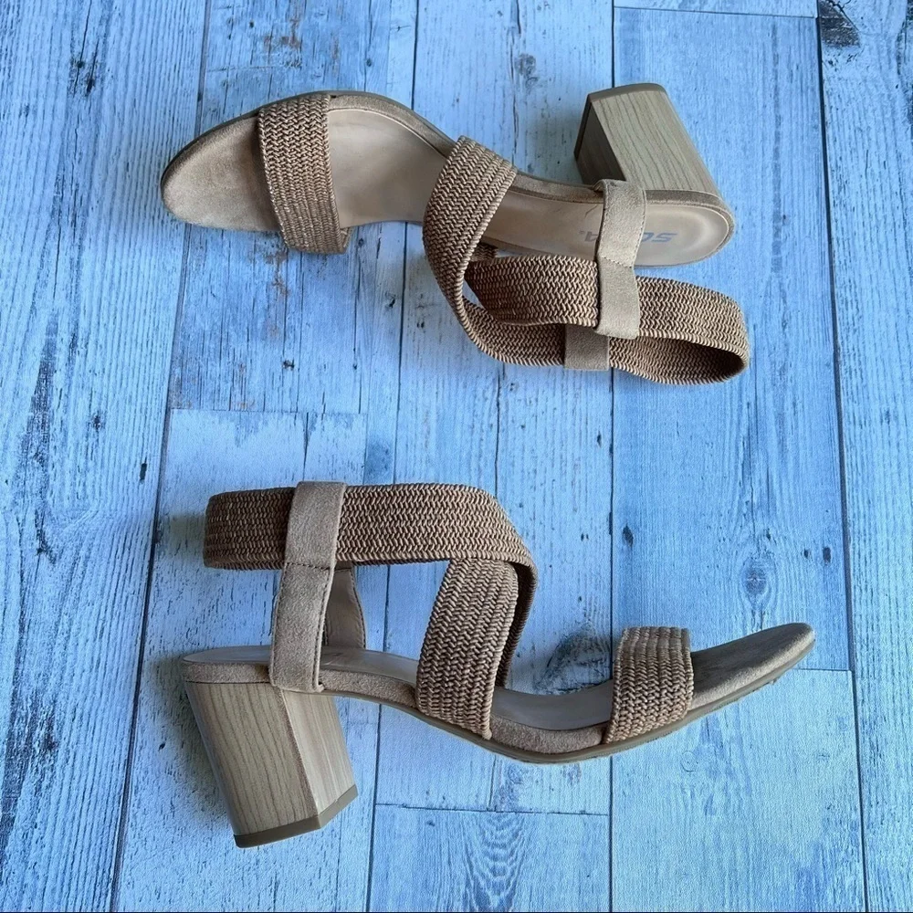 SODA Women’s Criss Cross‎ Blocked Heeled Sandal Shoes Tan Brown Size 11